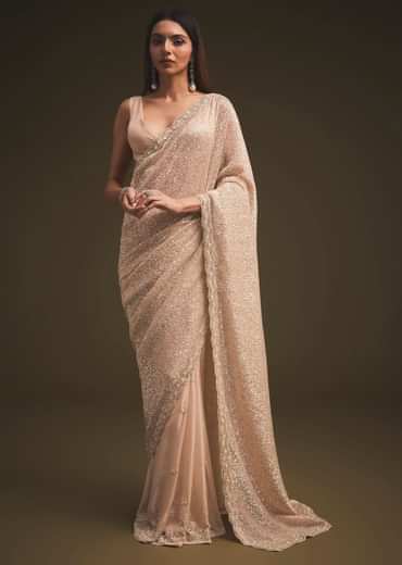 Gold Sequins Saree With An Embellished Border