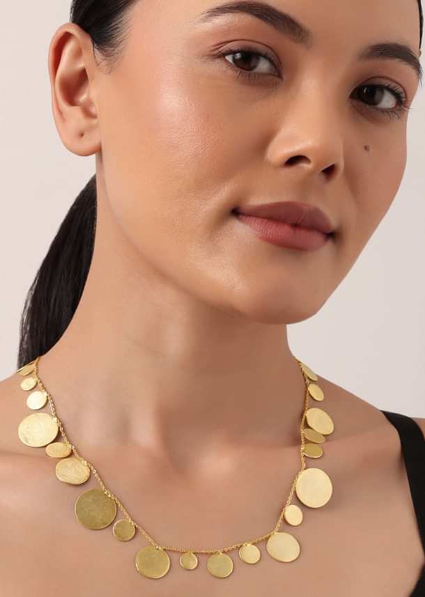 Gold Short Necklace With Coin Shaped Cutouts Gold Short Necklace With Coin Shaped Cutouts