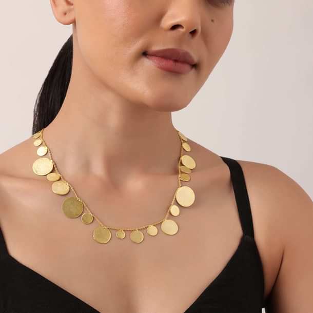 Gold Short Necklace With Coin Shaped Cutouts Gold Short Necklace With Coin Shaped Cutouts