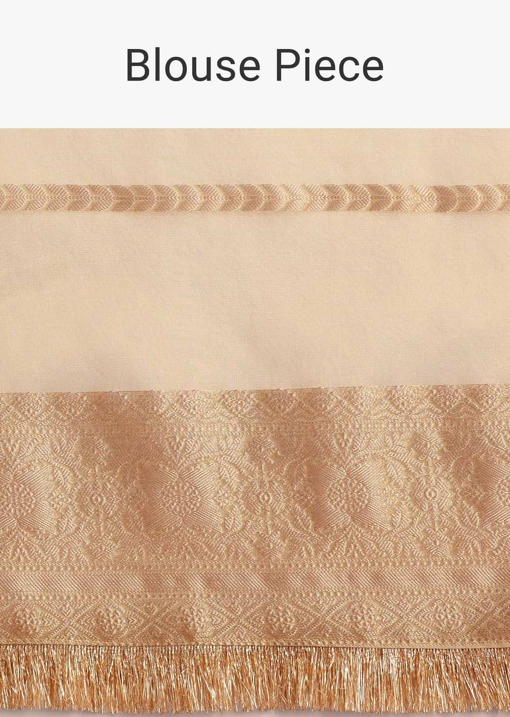 Gold Silk Saree With Zari Woven Border And Zari Frill With Unstitched Blouse