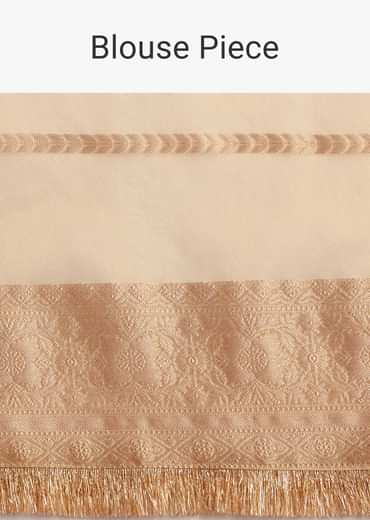 Gold Silk Saree With Zari Woven Border And Zari Frill With Unstitched Blouse