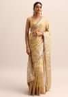 Gold Silk Saree With Zari Woven Border And Zari Frill With Unstitched Blouse