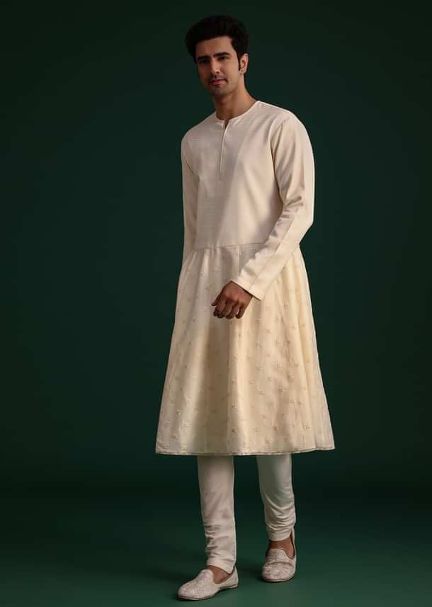 Gold Silk Zari Embroidered Sherwani Suit With Dupatta And Mala