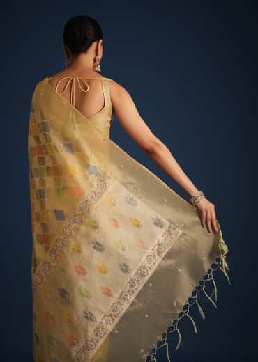 Gold Tissue Chanderi Rangkart Saree with Zardosi Work