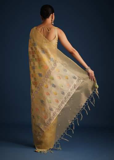 Gold Tissue Chanderi Rangkart Saree with Zardosi Work
