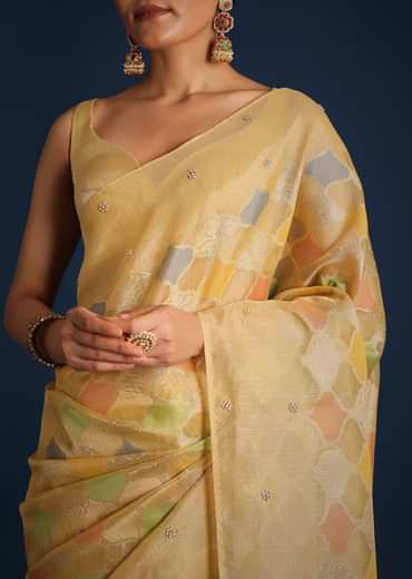 Gold Tissue Chanderi Rangkart Saree with Zardosi Work