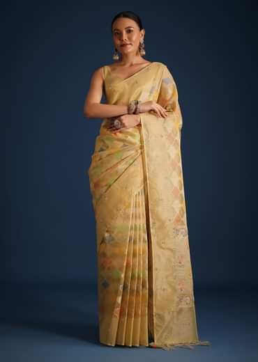 Gold Tissue Chanderi Rangkart Saree with Zardosi Work