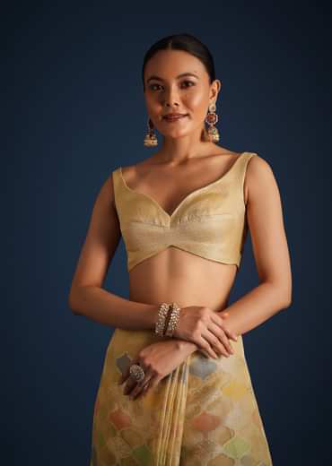 Gold Tissue Chanderi Rangkart Saree with Zardosi Work