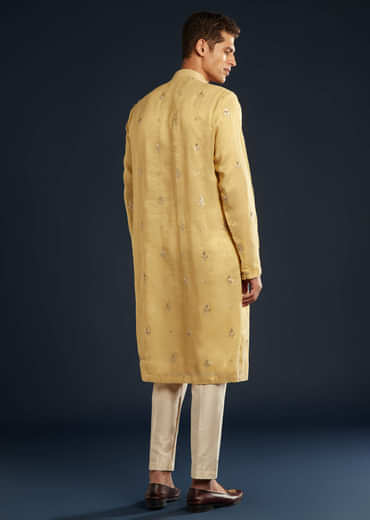 Gold Tissue Kurta Set With Sequin Embroidery