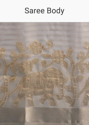 Gold Tissue Organza Saree With Zari And Resham Embroidery