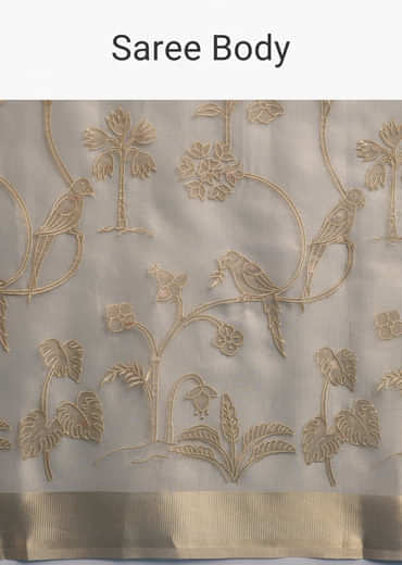 Gold Tissue Organza Saree With Zari And Resham Work Gold Tissue Organza Saree With Zari And Resham Work