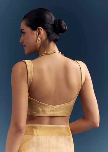 Gold Tissue Organza Woven Saree With Golden Zari Work Gold Tissue Organza Woven Saree With Golden Zari Work