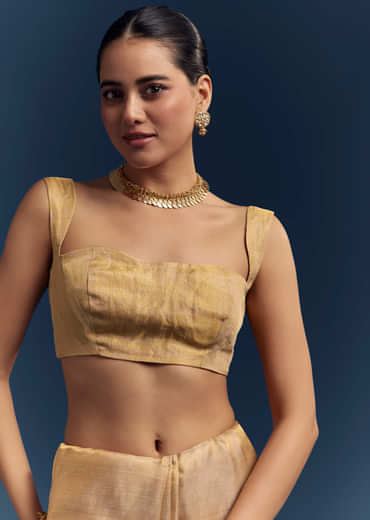 Gold Tissue Organza Woven Saree With Golden Zari Work Gold Tissue Organza Woven Saree With Golden Zari Work