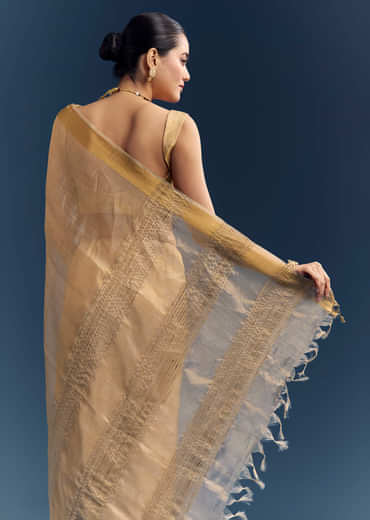 Gold Tissue Organza Woven Saree With Golden Zari Work Gold Tissue Organza Woven Saree With Golden Zari Work