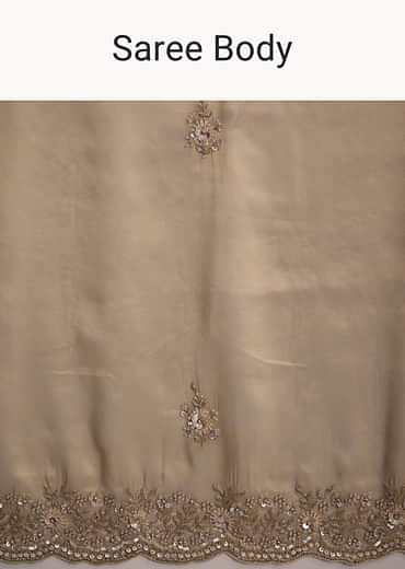Gold Tissue Saree With Stone And Bead Embroidery