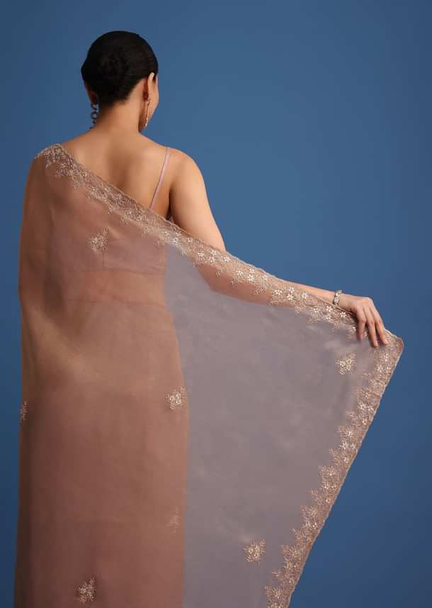 Gold Tissue Saree With Stones And Cutdana Embroidered Border