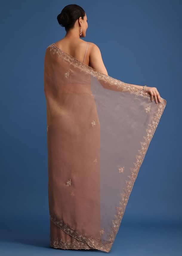 Gold Tissue Saree With Stones And Cutdana Embroidered Border