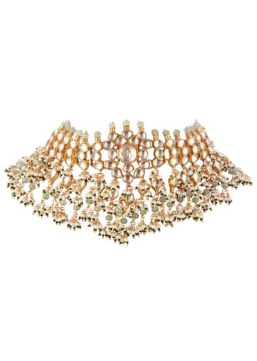Gold Tone Choker Set With Kundan Work In Mix Metal