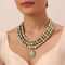 Gold Tone Layered Kundan Necklace With Green Pendant Stone Drop