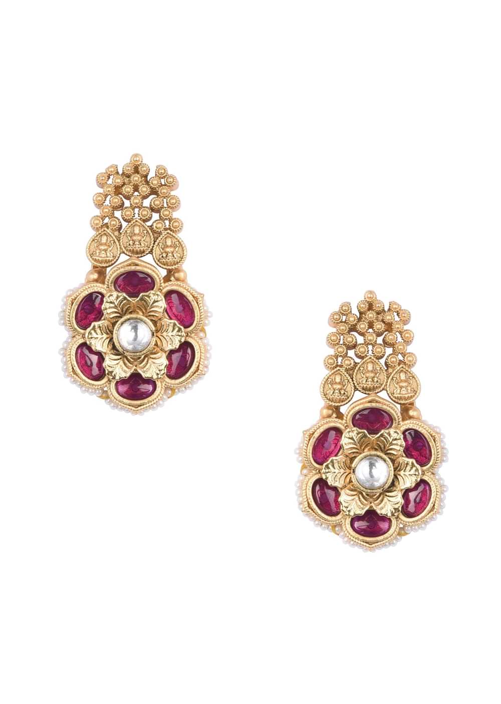 Gold Tone Pendant Drop Temple Choker Set With Meenakari Detail