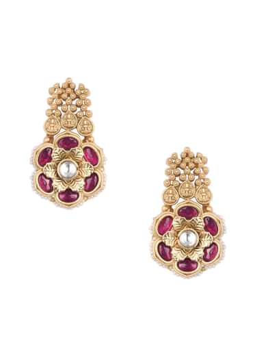 Gold Tone Pendant Drop Temple Choker Set With Meenakari Detail