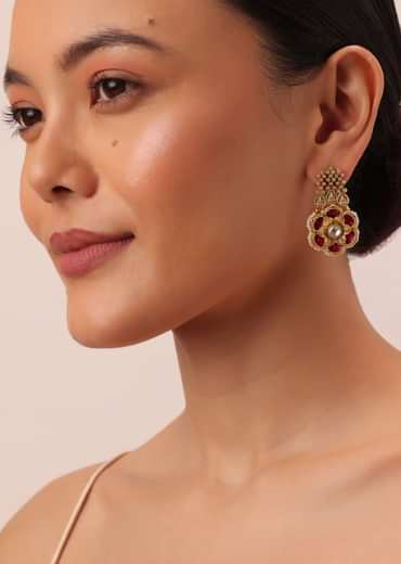 Gold Tone Pendant Drop Temple Choker Set With Meenakari Detail