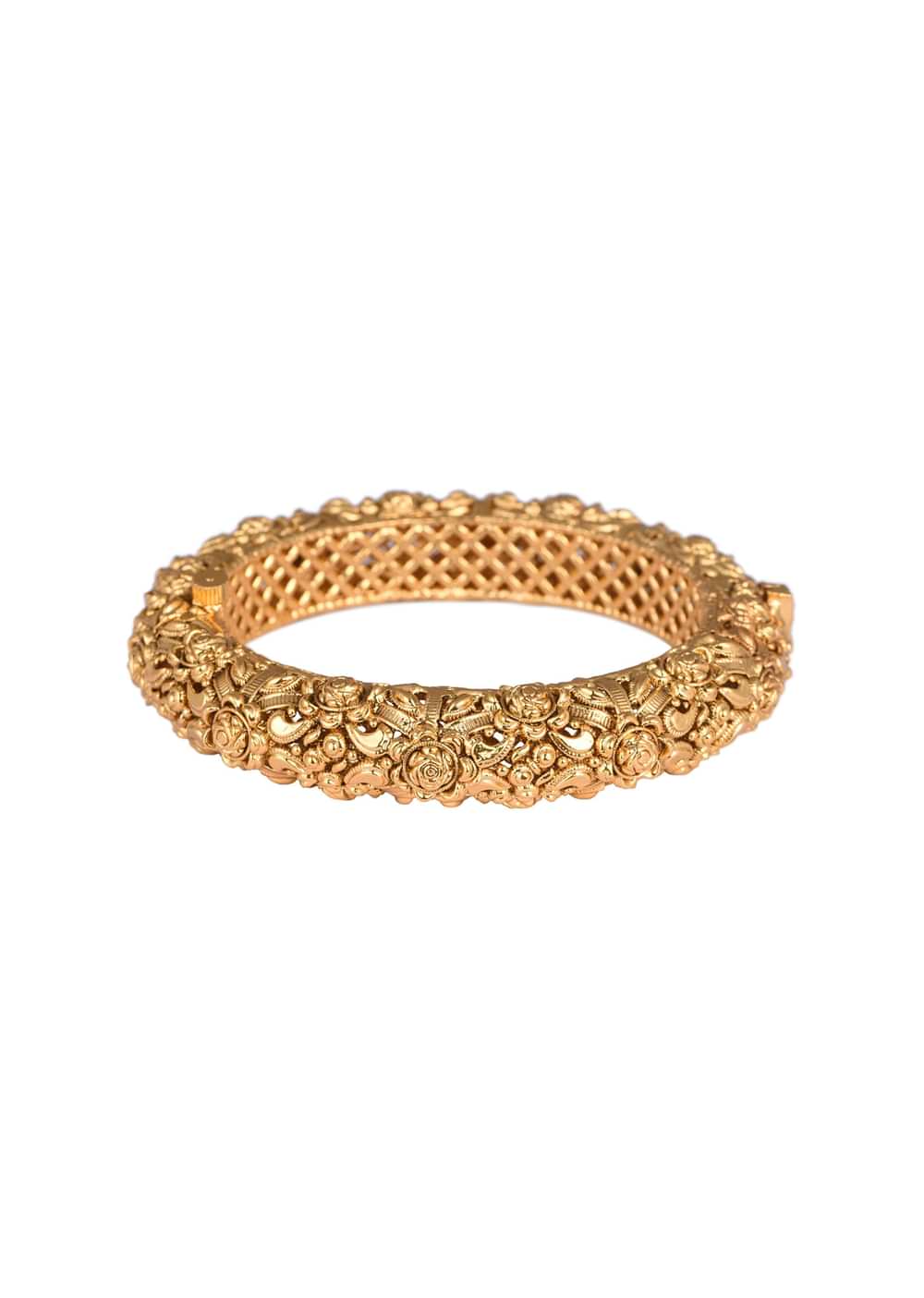 Gold Tone Temple Bangle With Carved Detail