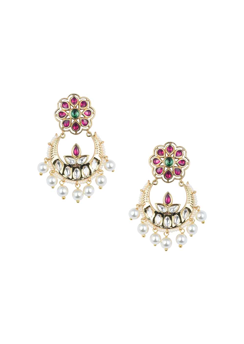 Gold Tone Temple Choker With Chandbali Earrings And Meenakari Detail
