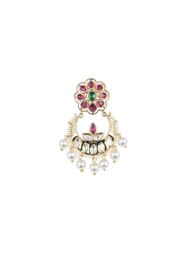 Gold Tone Temple Choker With Chandbali Earrings And Meenakari Detail