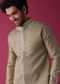 Gold Toned Jacket Kurta Set In Silk With Mirror Work