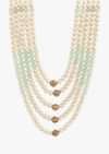 Gold Toned Layered Ivory Pearl Mala With Green Beads