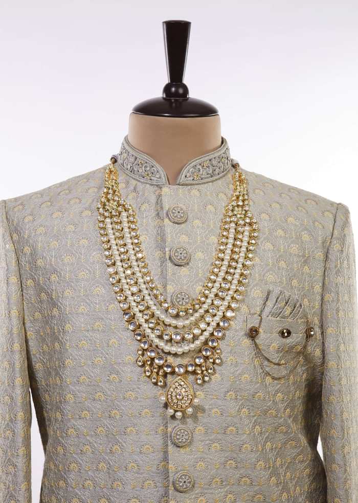 Gold Toned Multi Layered Pearl And Kundan Mala