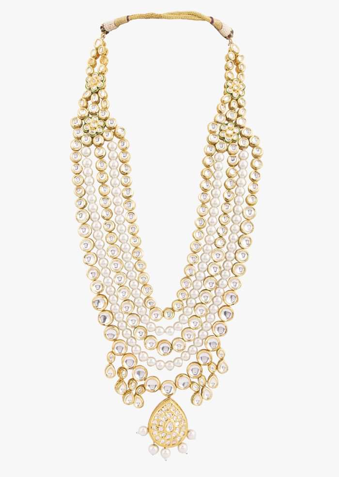 Gold Toned Multi Layered Pearl And Kundan Mala