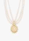 Gold Toned Multi Layered Pearl Mala With Kundan Centre Piece