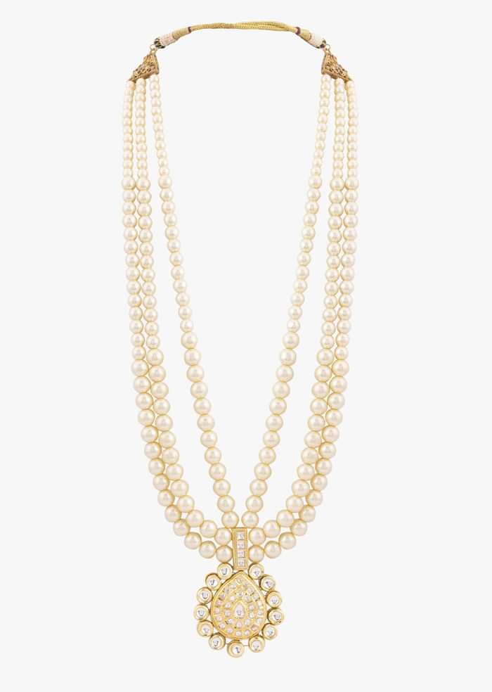 Gold Toned Pearl Mala With Kundan Centre Piece