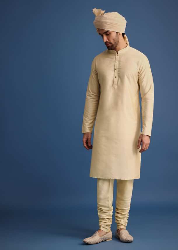 Gold Zari Embroidered Sherwani Suit With Mandarin Collar
