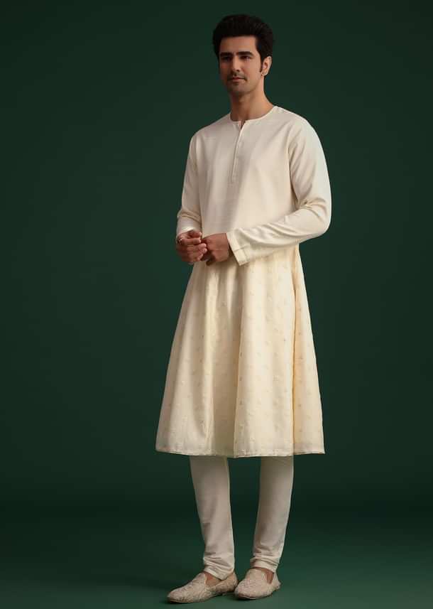 Gold Zari Embroidered Sherwani With Anarkali Kurta And Dupatta