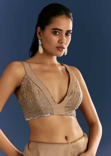 Golden Beige Organza Tissue Saree With Cut Dana And Stone Embellishments