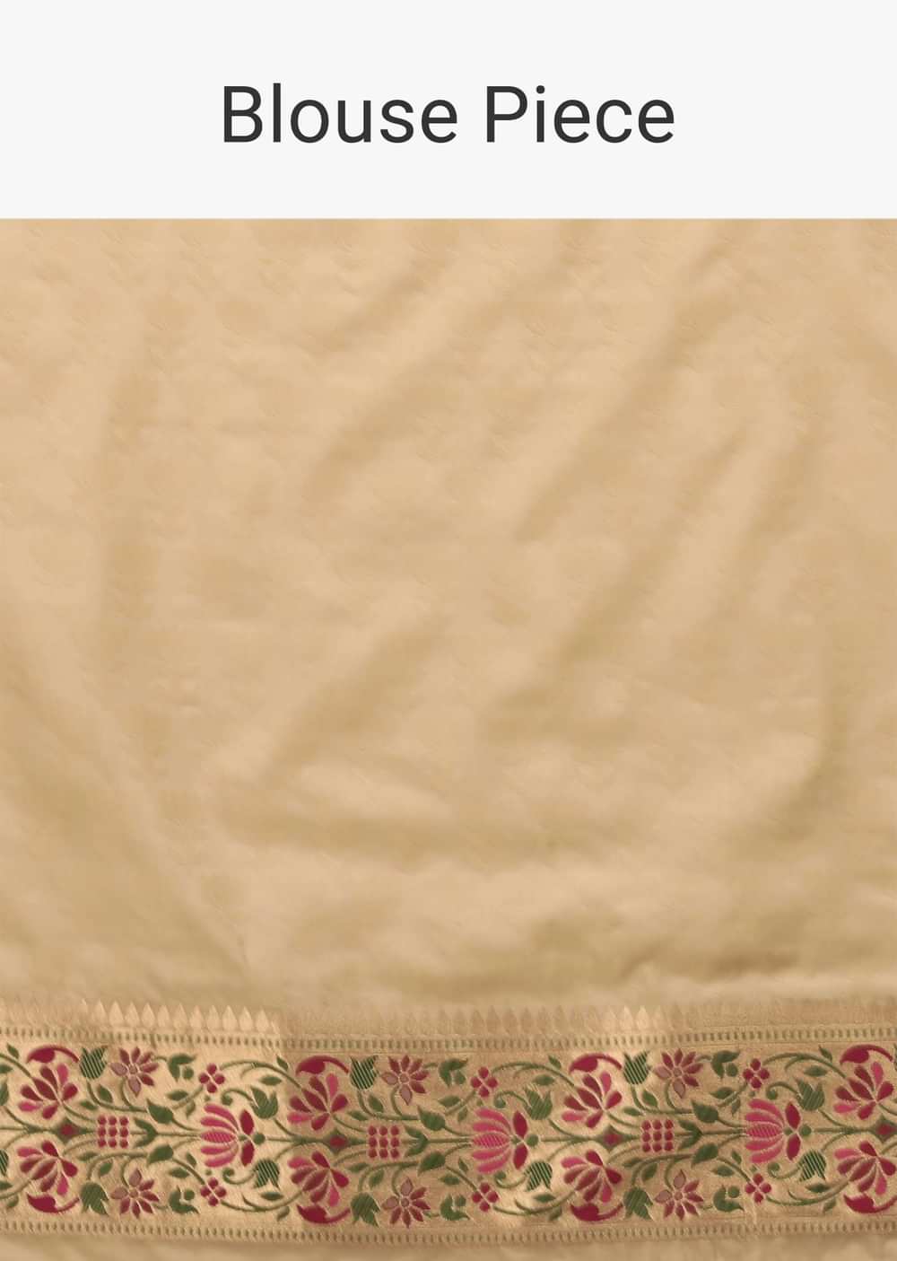 Golden Beige Saree In Art Handloom Silk With Woven Jaal, Multicolored Floral Pallu And Unstitched Blouse