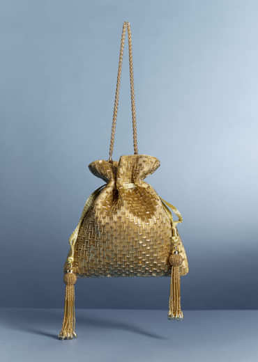 Golden Beaded Tassel Potli