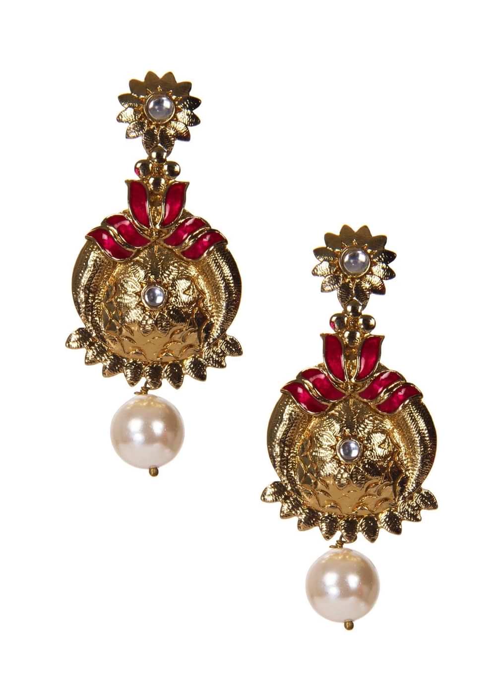 Golden Drop Earrings Crafted In Pink  Gemstones only on Kalki