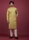 Gold Toned Silk Kurta Set In Thread Work