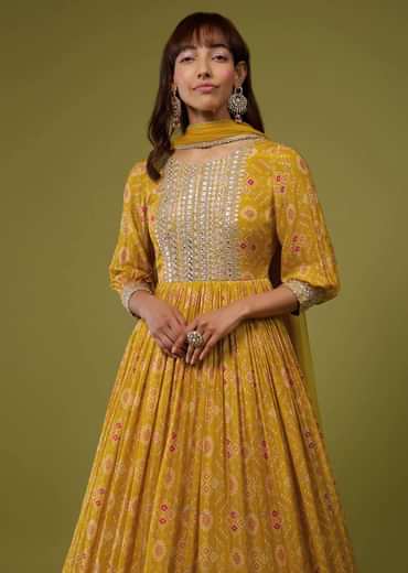 Cyber Yellow Silk Anarkali Suit In Patola Print