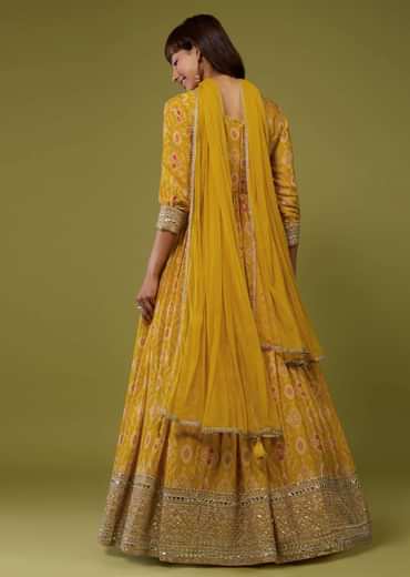 Cyber Yellow Silk Anarkali Suit In Patola Print