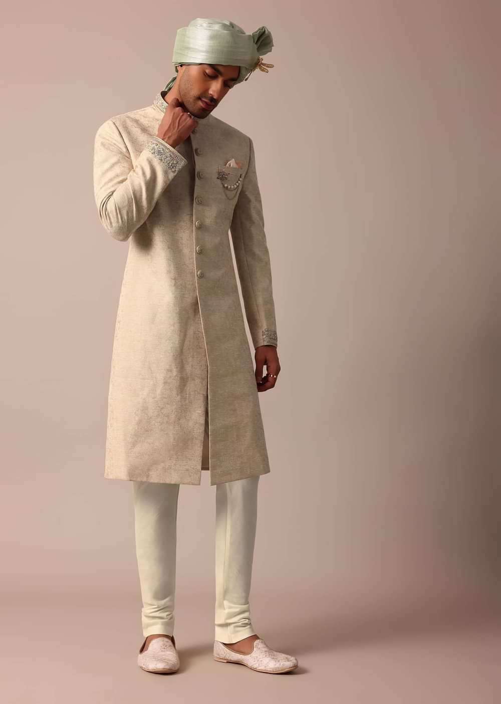 Golden Sherwani Set With Exquisite Embroidery Work
