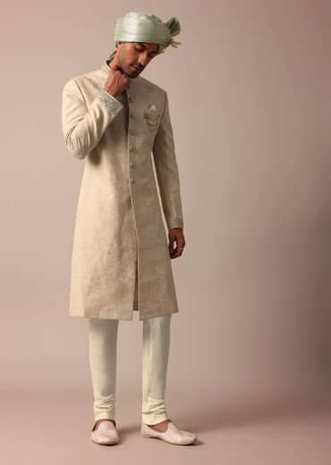 Golden Sherwani Set With Exquisite Embroidery Work
