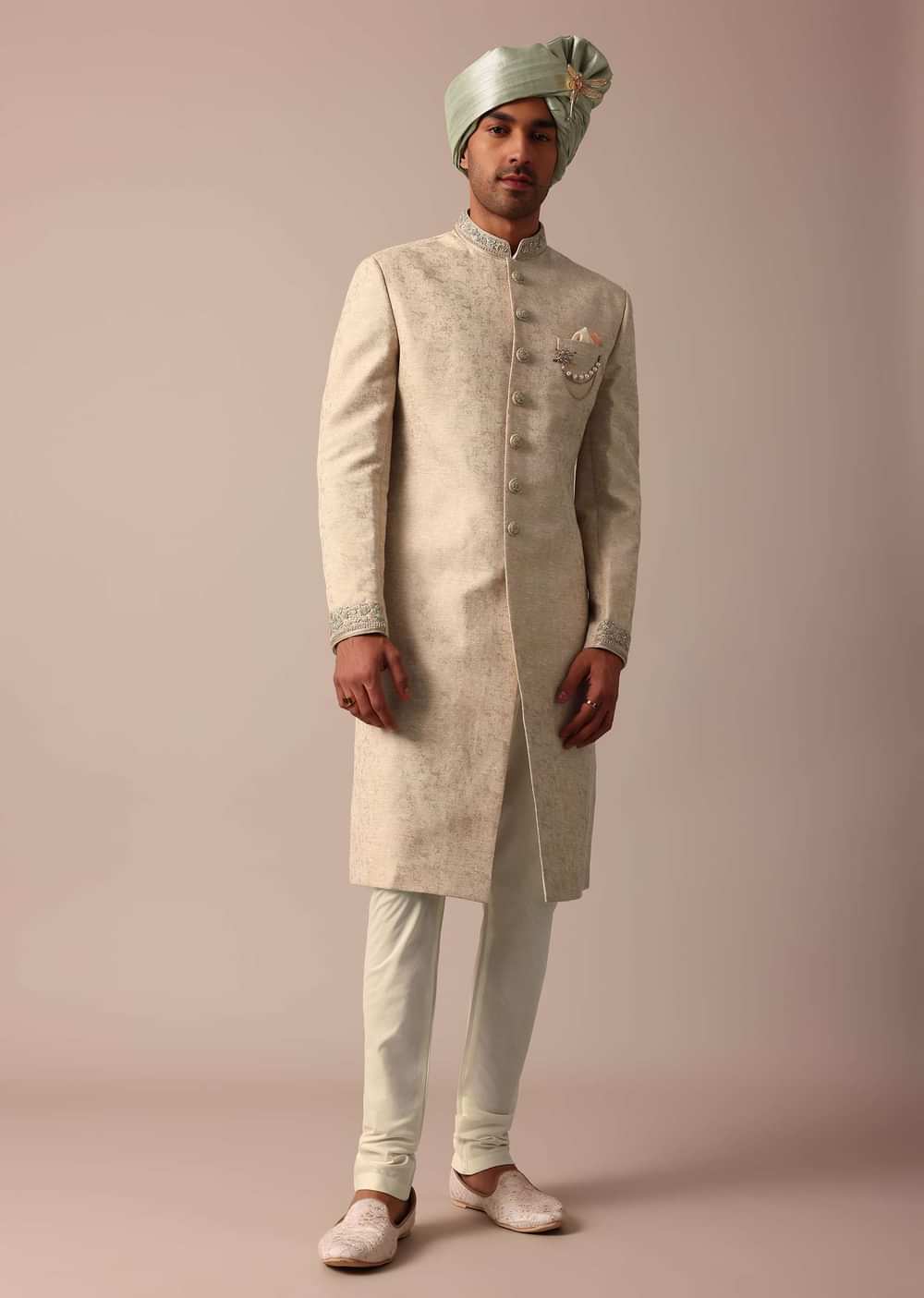 Golden Sherwani Set With Exquisite Embroidery Work