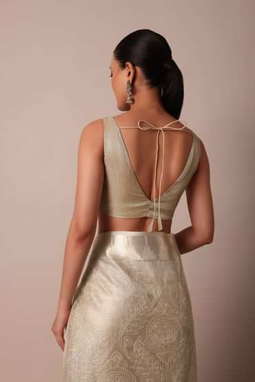 Golden Silk Saree With Exquisite Resham Thread Butti Work