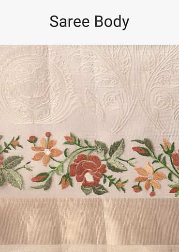 Golden Silk Saree With Exquisite Resham Thread Butti Work