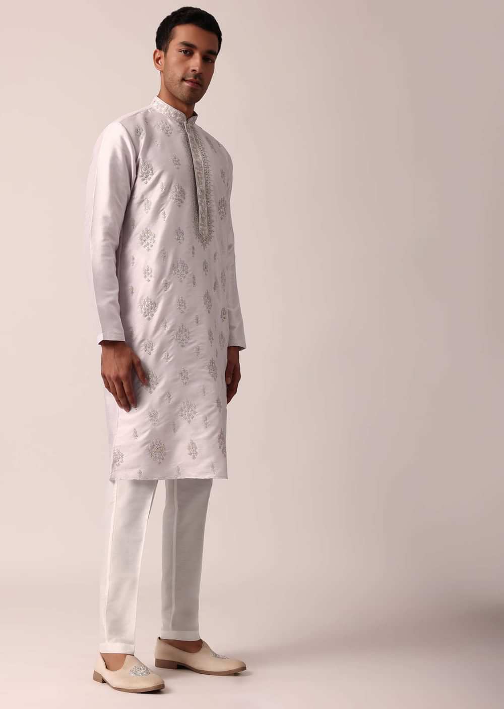 Graceful Pink Silk Kurta Set For Men
